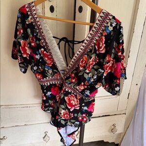 Floral V-Neck Wrap Swimsuit